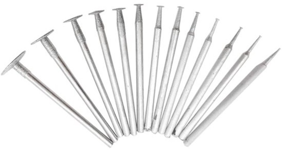 Allecto - Diamant Slijpschijf Set - 13-delige T-vormige set - 2.35mm schacht - Voor Draaigereedschap - Geschikt voor slijpen - Perfect voor glas en...