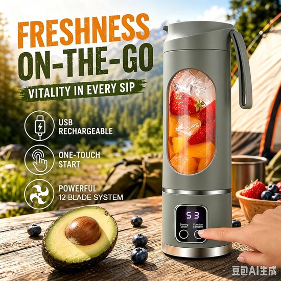 Draagbare blender smoothie maker to go, 450 ml mini-blender, draagbare blender, voor smoothies, ice crush, lekvrij deksel en drinktuit, oplaadbaar voor sport, reizen, outdoor (groen) — afbeelding 3
