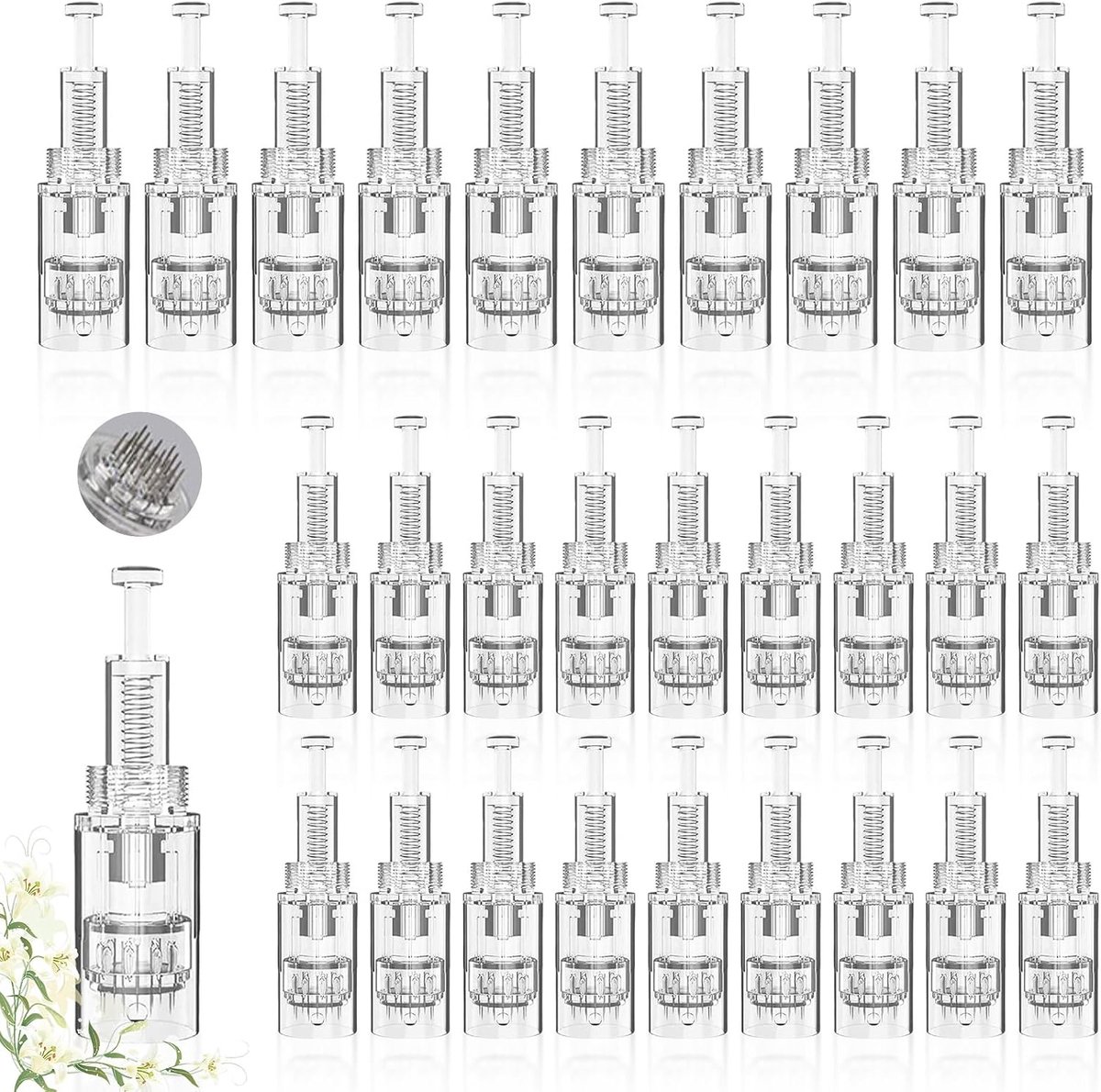 30 stuks microneedling naalden, vervangende dermapen, 24 pins micro nano-naalden, cartridges, reserveonderdelen, micronaalden, naaldpatronen, dermapen, microneedling apparaat, reservenaalden voor