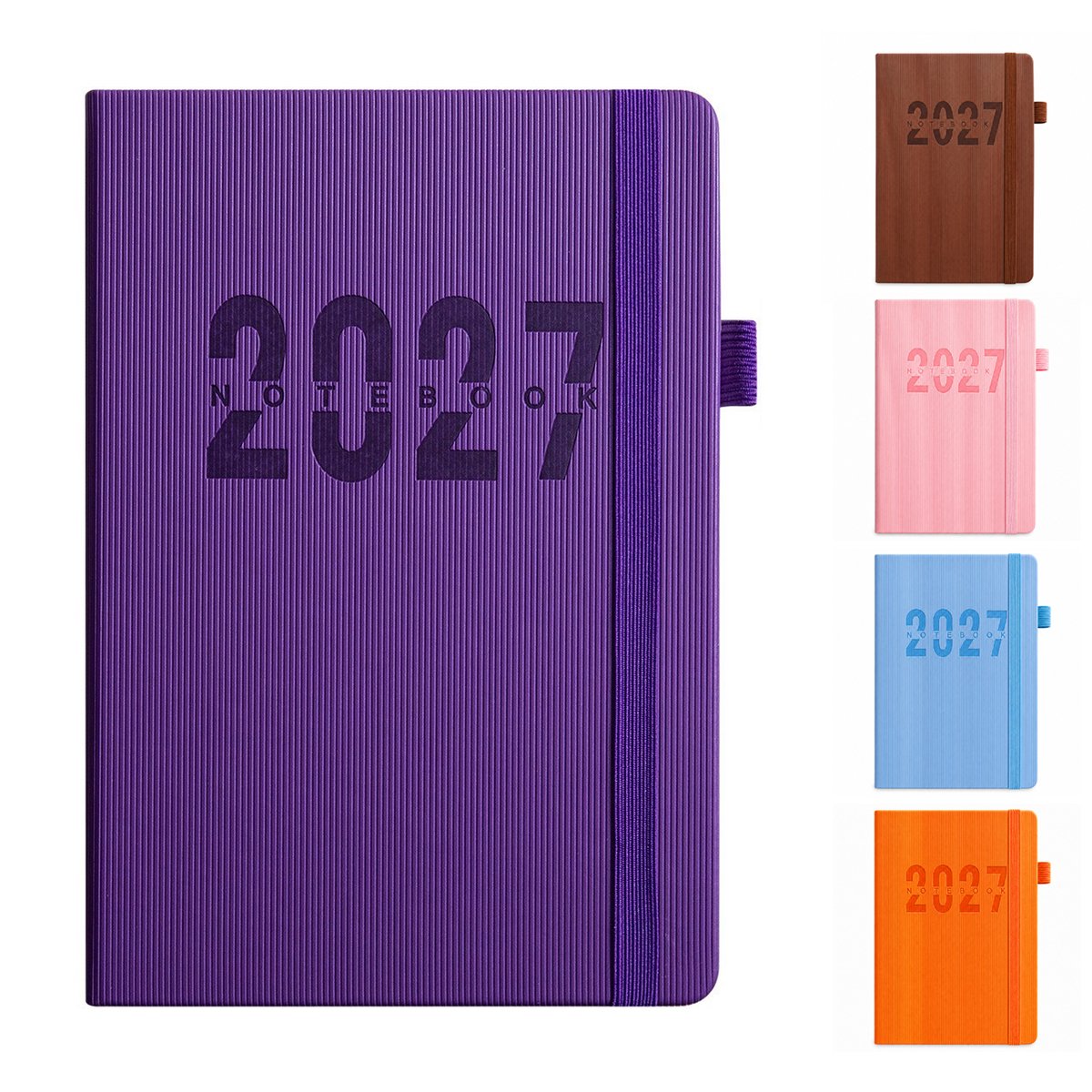 2027 Dagboek voor Volwassenen – Dagboeken & Notitieboek – Hardcover met Elastische Sluitband & Maandelijkse Index – Engelstalige Binnenzijde – Voor Persoonlijke Dagboeken & Planning – A5 – Paars– 1 Stuk