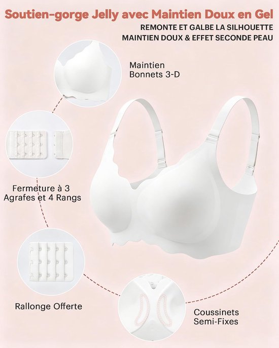 Beha zonder beugel dames Jelly Bra naadloze bralette V-hals push-up golvende rand ademend zomer zacht comfort ondergoed voor grote borsten sterke grip — afbeelding 3