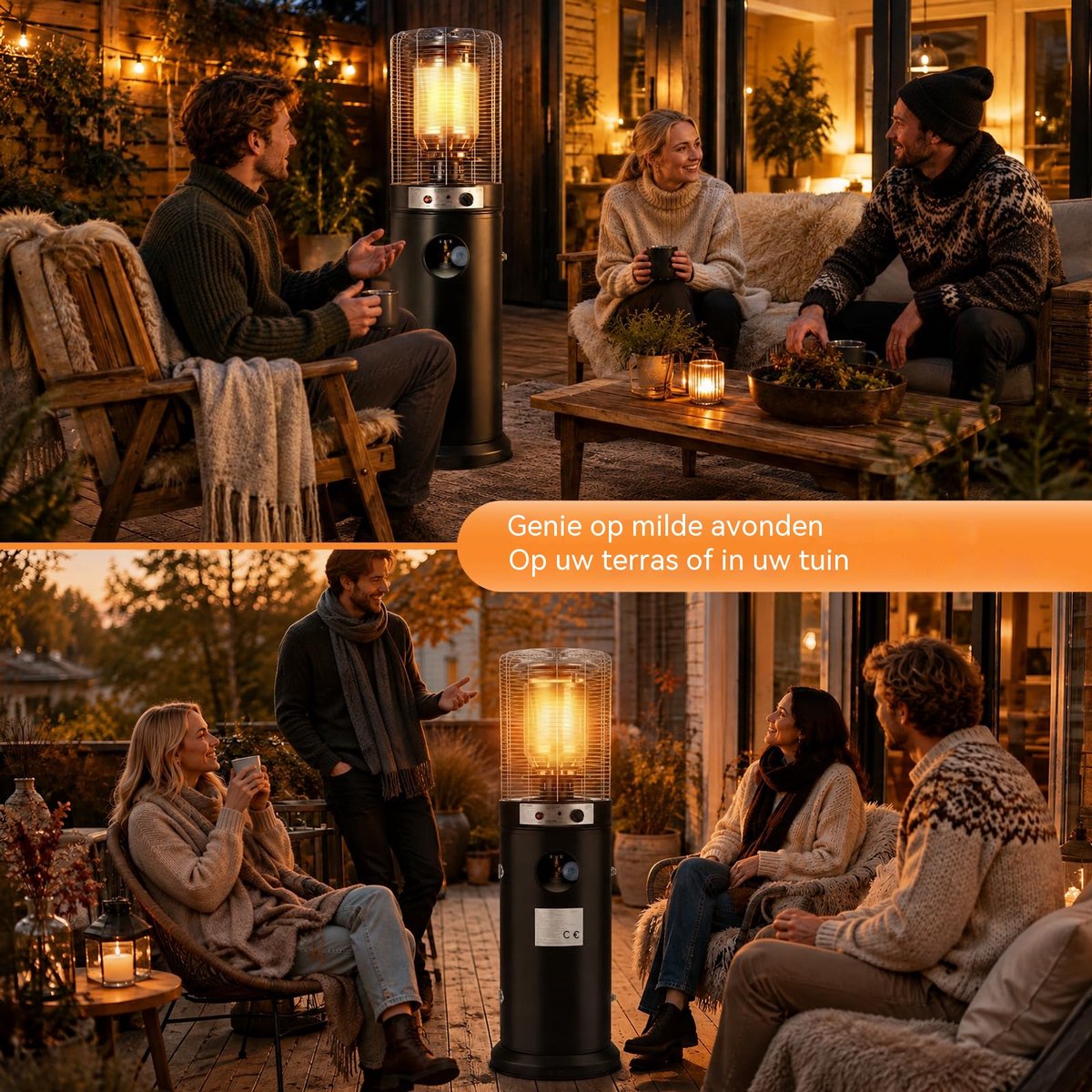 Glitzerlife Heater - omvalbeveiliging - verrijdbaar - terrasverwarmer voor tuin balkon en terras - Ø46 x 136 cm - Zwart – foto 6