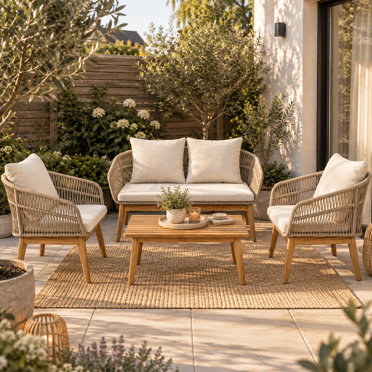 null 4-Delige Beige Tuinset Loungeset - afbeelding 2