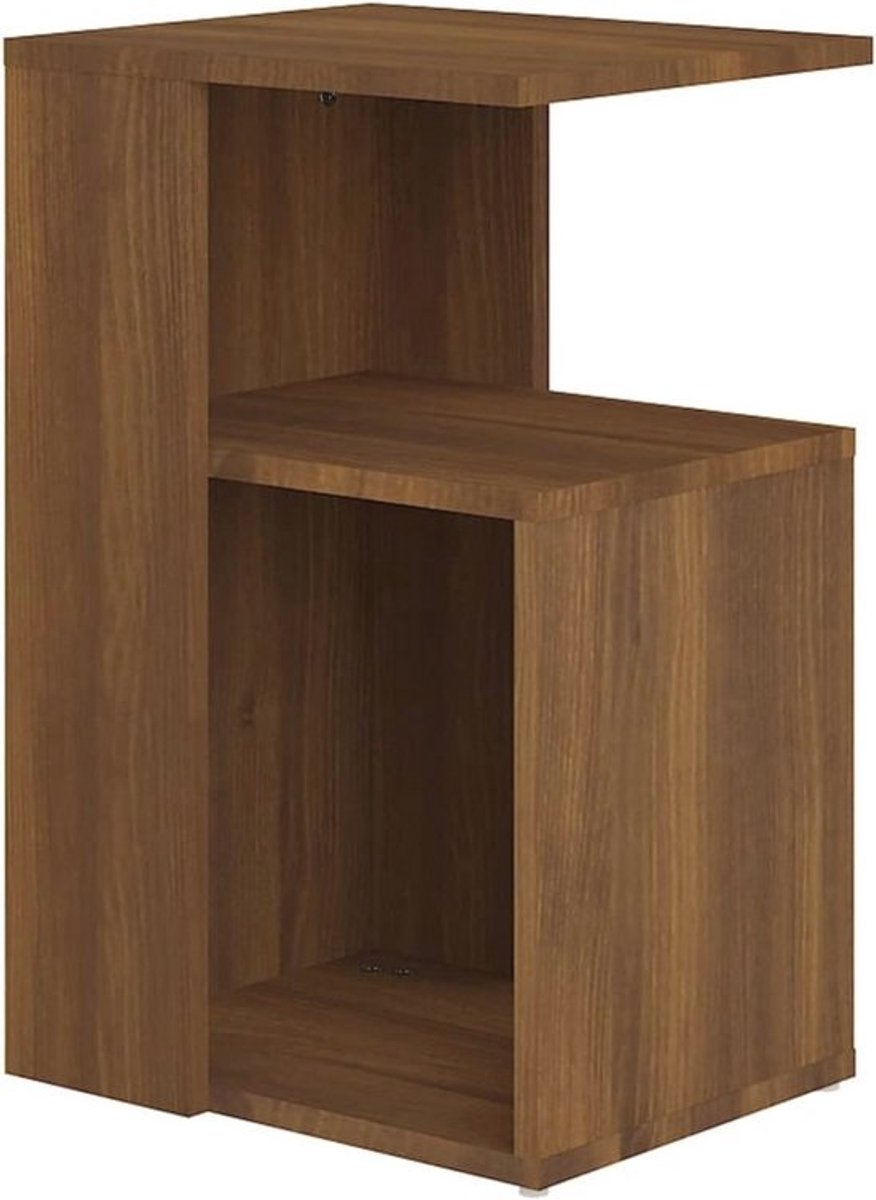 Bijzettafel - Salontafel tafeltje - Woonkamer decoratie - Uniek G-vormig ontwerp - 36x30x56 cm - Bruin eikenkleur