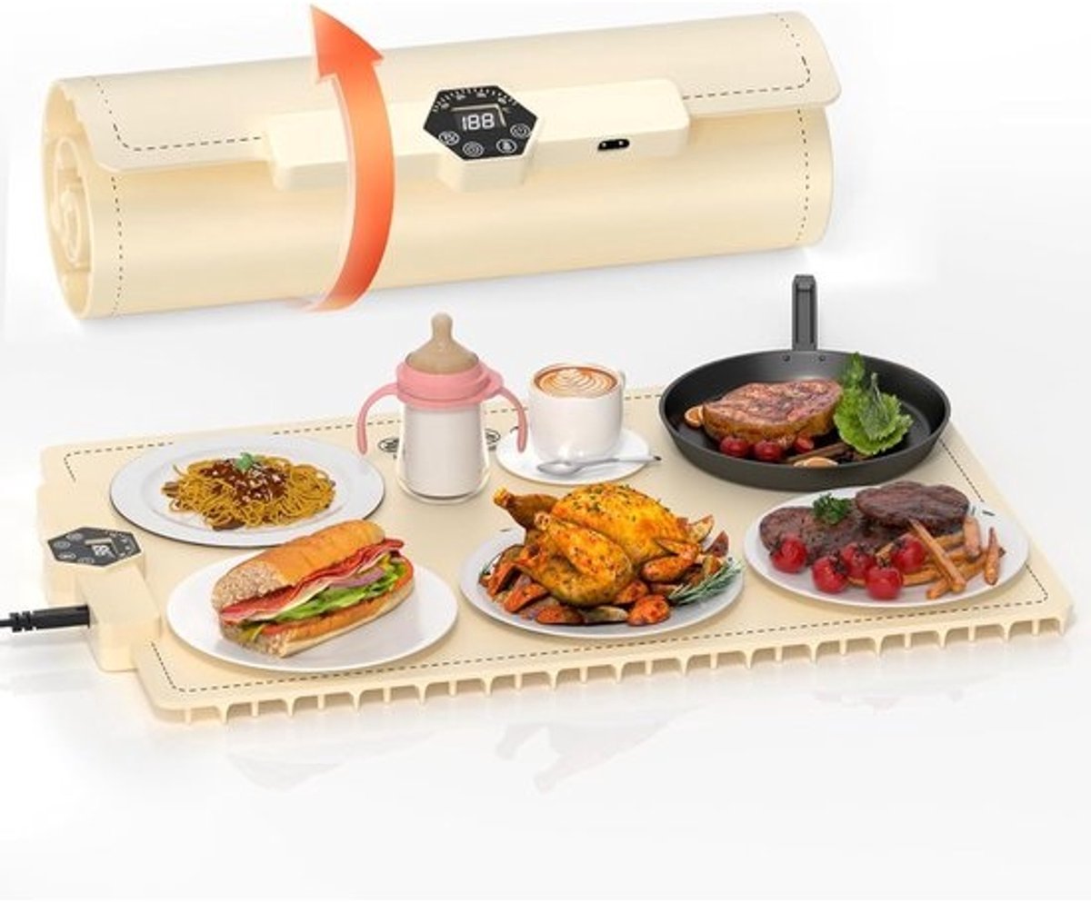 Voedselverwarmer Mat - Elektrische Verwarmer - Buffet Warm Houden - Oprolbaar Draagbaar Design - 5 Temperatuurstanden - Wit