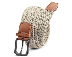 CHAOREN Elastic Men's Belt, Braided Belt Without Holes, Robust Construction and Easy to Move, 35mm, beige