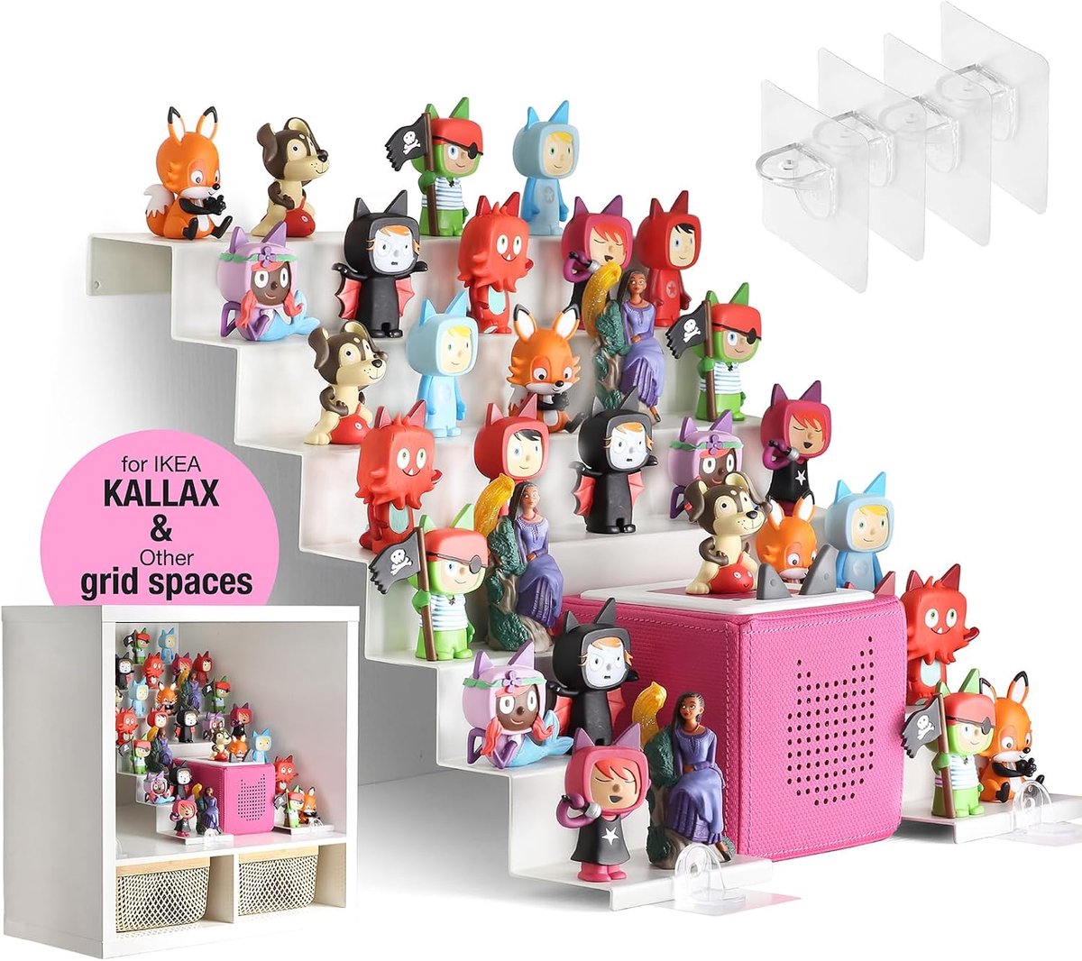 Plank voor Tonieplank, tonieopslag, met 40-45 stuks zelfklevende metalen plaat voor creatieve Tonie-box, magnetische plank voor tonie-figuren, personages, plank voor kinderen