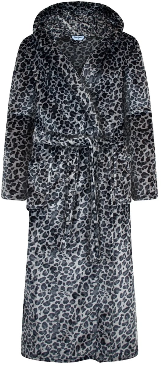 Gaubert® Gaubert Unisex Lange Fleece Badjas Met Capuchon – Zwarte Panterprint