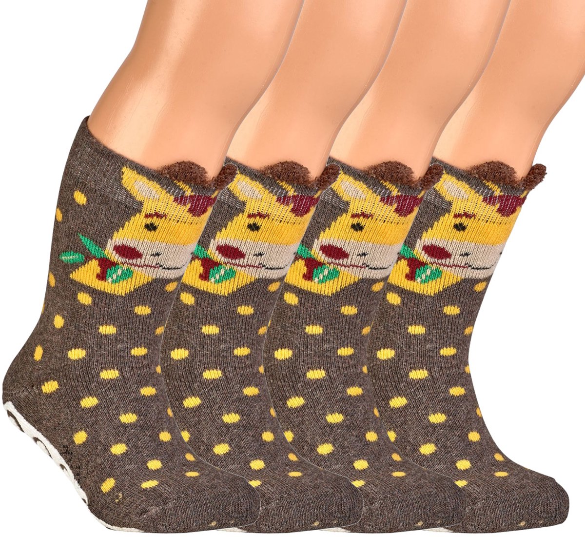 2 Paar - Antislip Kindersokken - Rubberen Zool - Socks4fun - Giraf - Bruin