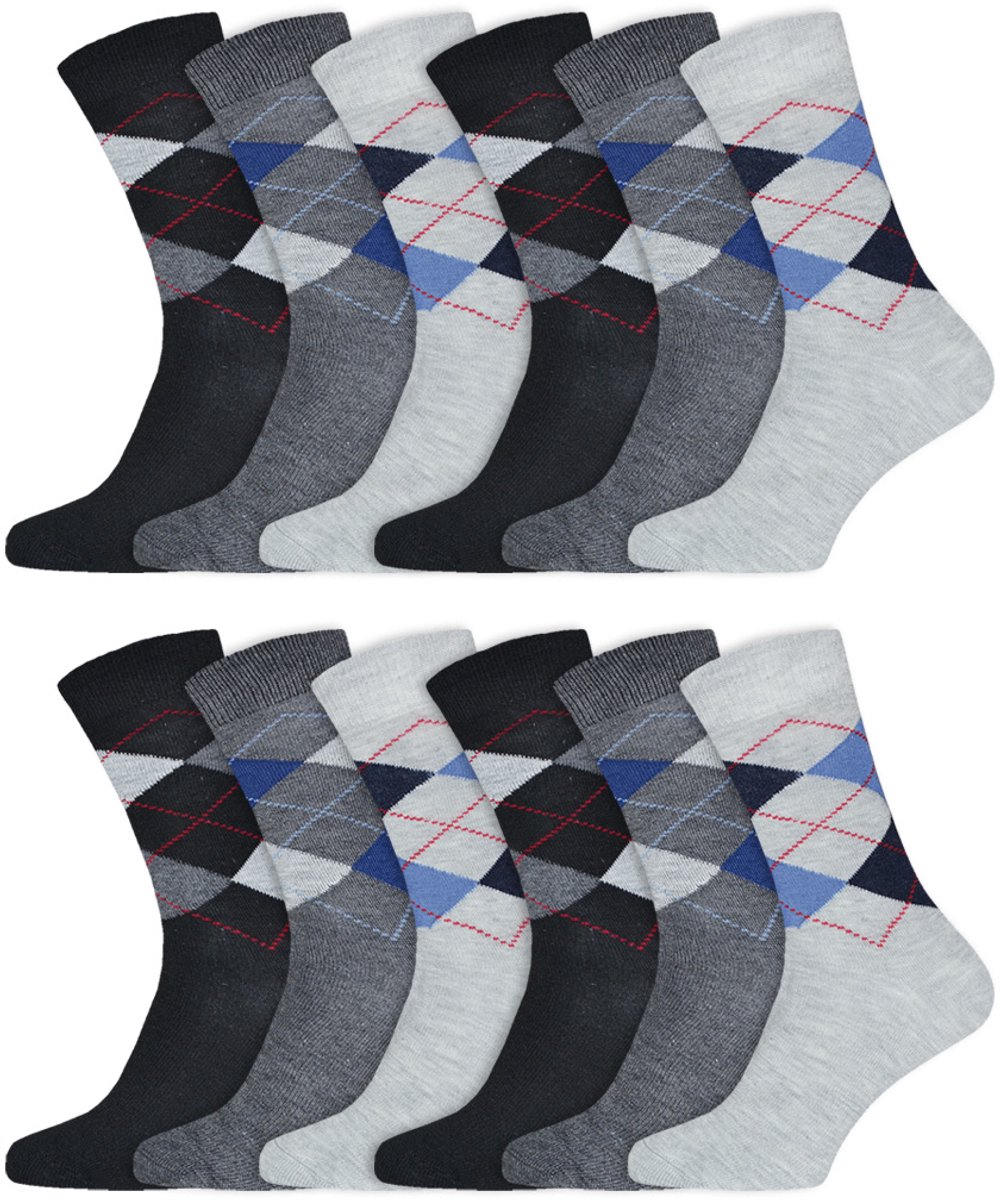 Nette Herensokken | Argyle | Merk: Gianvaglia | Kleur: Grijs | Maat: 39-42/ 43-46 | 12 Paar