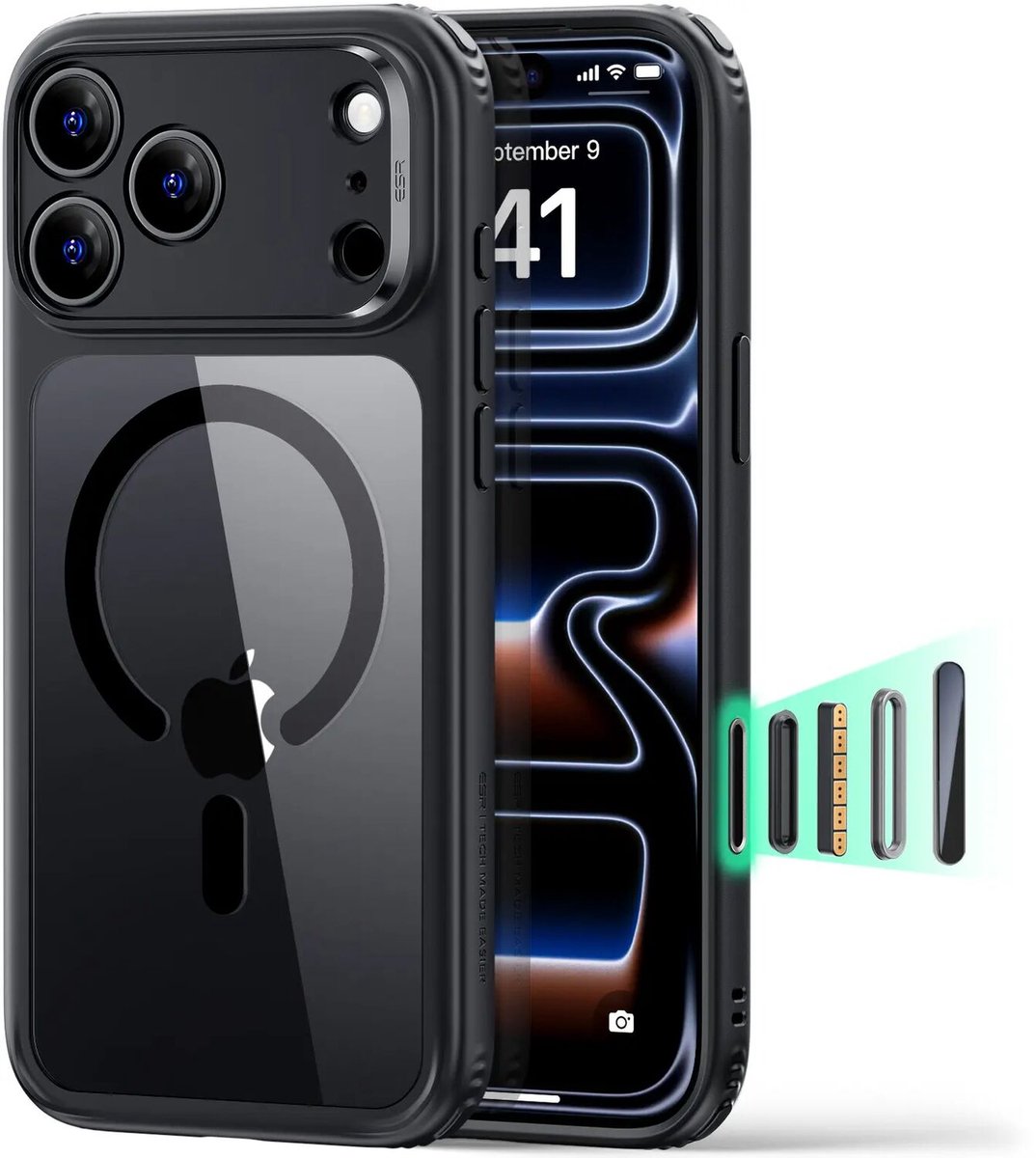 ESR Classic Hybrid HaloLock Hoesje Geschikt voor Apple iPhone 18 Pro Max / 17 Pro Max | Compatibel met MagSafe / Qi2 en HaloLock | Back Cover met Magneet | Cameraregelaar Control Knop | Clear Zwart