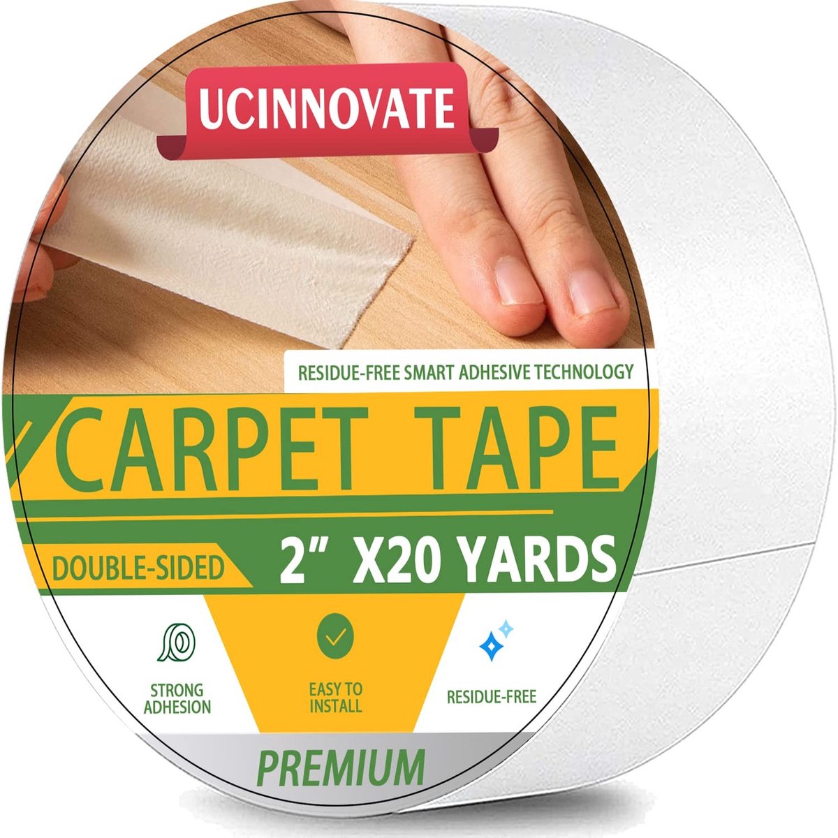 Dubbelzijdige tapijt tape voor vloerkleden, sterke en verwijderbare lijm, 2" x 20 yards, multifunctionele oplossing voor tapijten, vloeren en houten oppervlakken