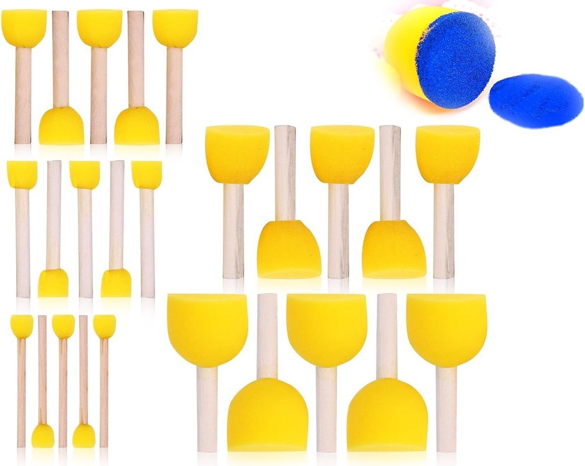Set van 25 Schuimkwasten in 5 Maten, Ideaal voor Schilderen, Vernissen en Creatieve Projecten