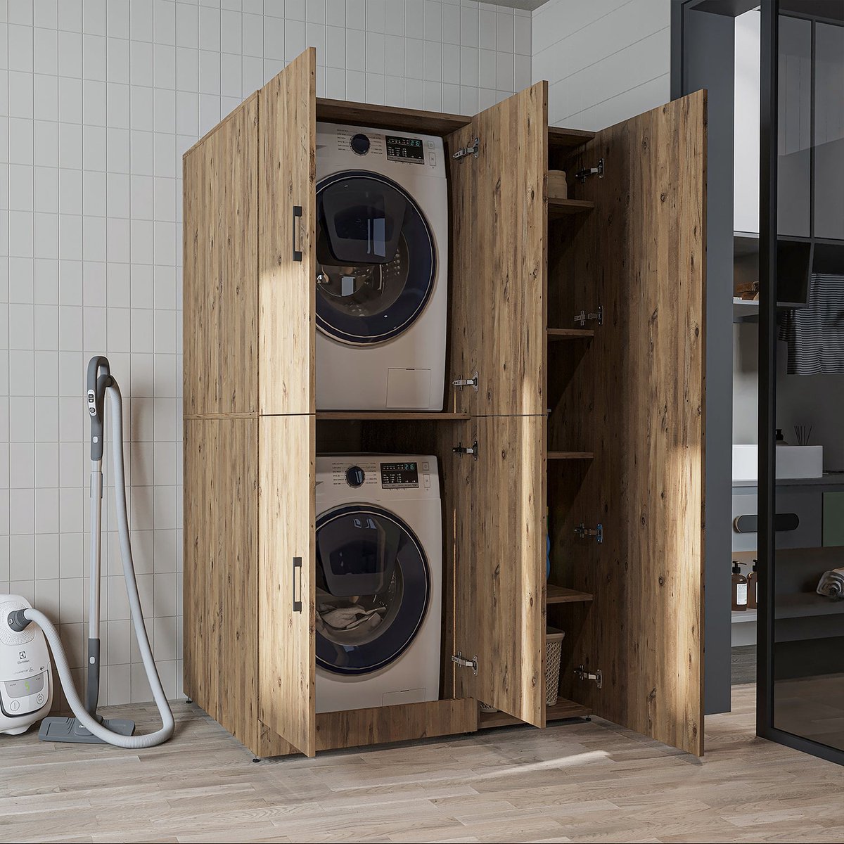 Roomart DORA-II Wasmachine Ombouwkast 115x186 cm - Eiken