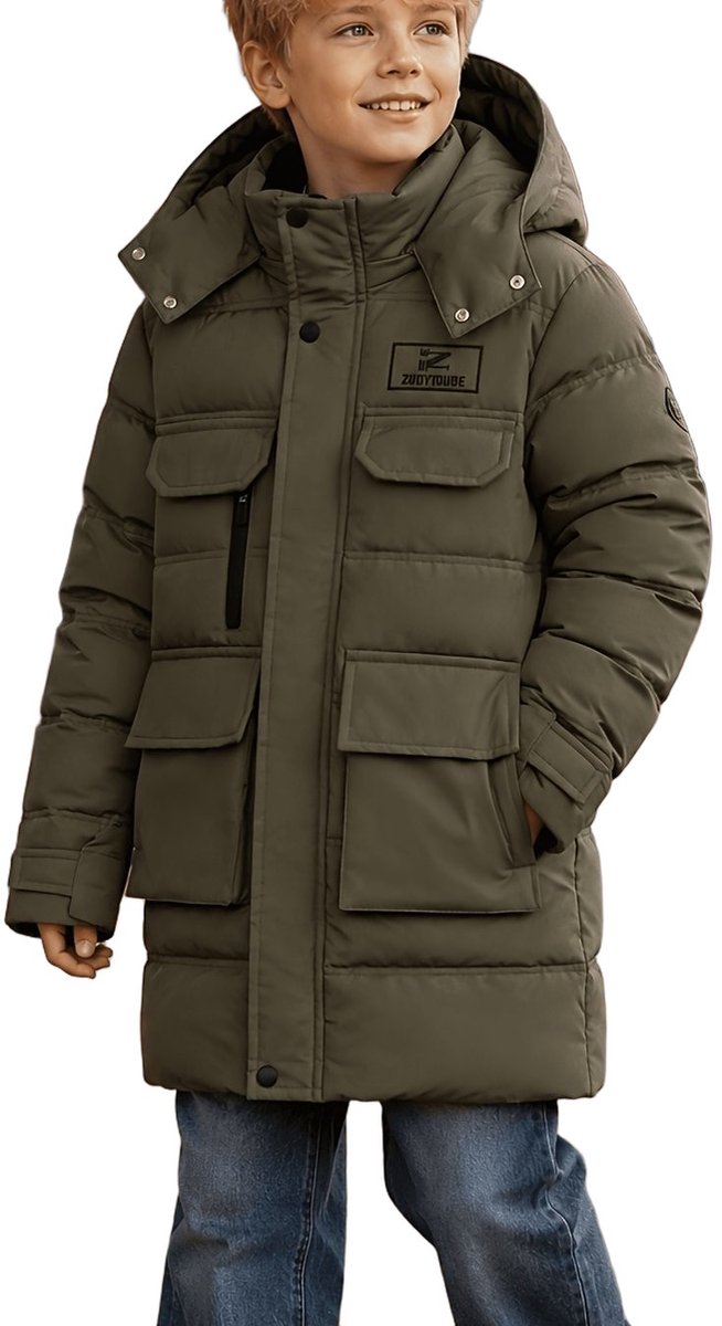 Currero Winterjas Parka Jongens Lange Jas Wintermantel Overjas Gewatteerd Waterdicht Winter Stijlvol Mantel Kinderen 10-11 Jaar Groen
