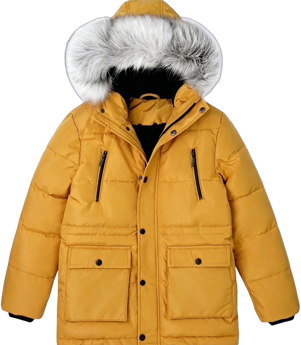 Currero Winterjas Parka Jongens Lange Jas Wintermantel Overjas Gewatteerd Waterdicht Winter Stijlvol Mantel Kinderen 10 Jaar Geel