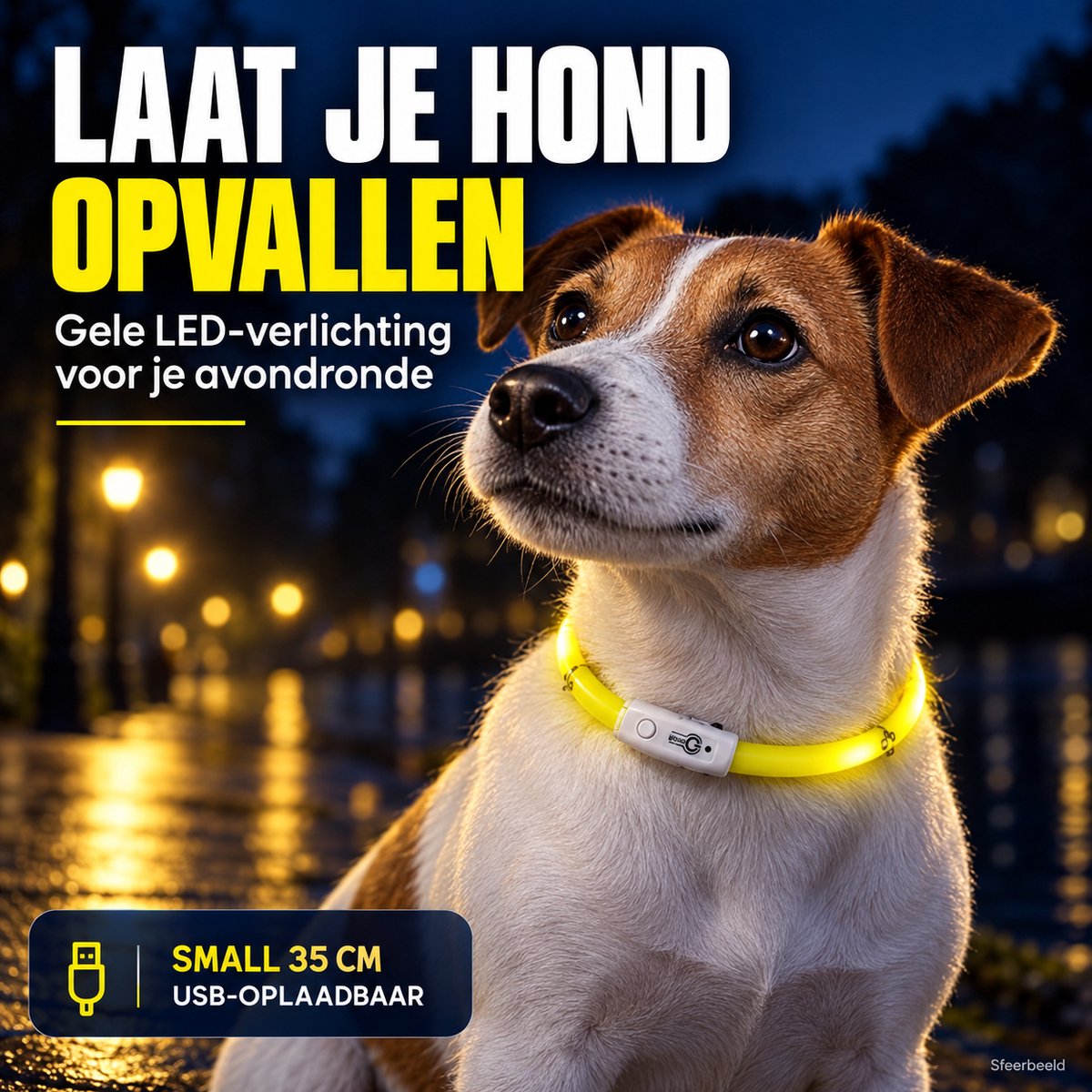 Bol.com Led Halsband Hond - Geel Led Hondenhalsband - 35cm - Small - USB oplaadbaar aanbieding