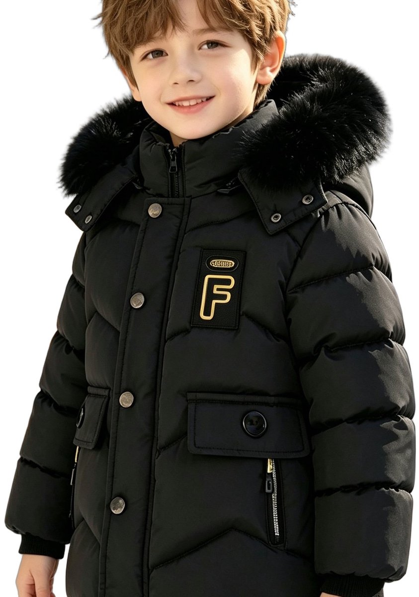 Currero Winterjas Parka Jongens Lange Jas Wintermantel Overjas Gewatteerd Waterdicht Winter Stijlvol Mantel Kinderen 2-3 Jaar Zwart