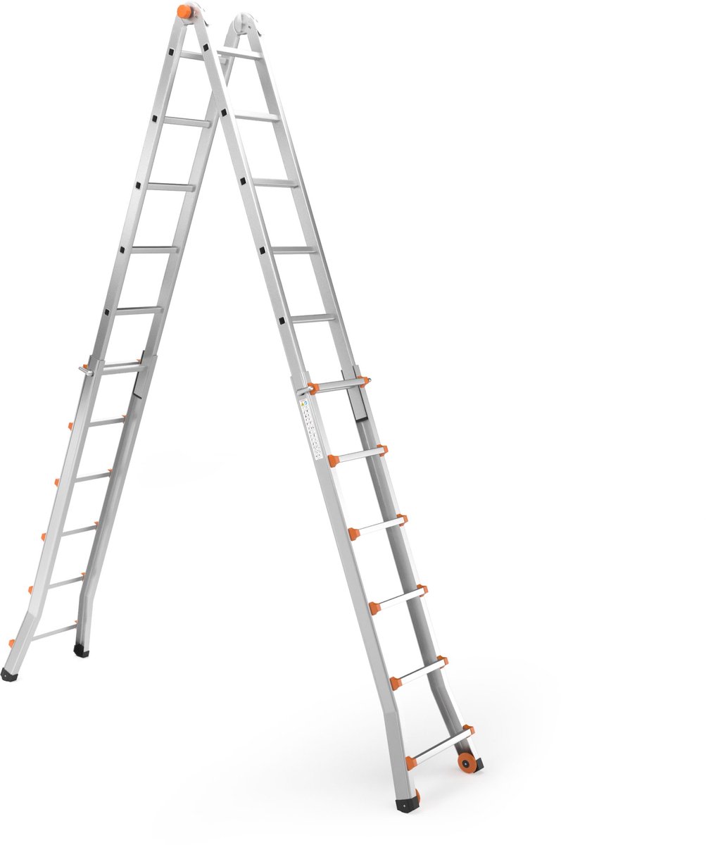 RMBO Professionele Uitschuifbare Vouwladder 4x6 - Vouwladder - Multiladder - 6,90 m lang - Compact en Draagbare ladder - Geschikt voor Particulier en Professioneel Gebruik - Max. Belasting 150 kg, EN 131.6