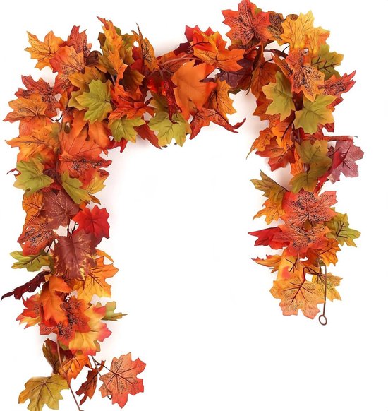 Halloween decoratie - Herfstdecoratie Esdoornblad Slinger - 175cm - 2 Stucks - Flexibele Kunstmatige Herfstslinger voor Binnen en Buiten - Halloween en Thanksgiving