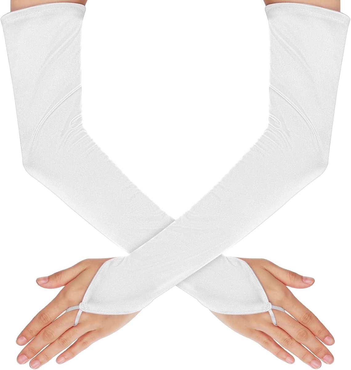 Elegante Satijnen Ellebooglange Vingerloze Handschoenen in Wit voor Bruiloften, Fotografie en Feestjes - Perfecte Accessoires voor 20's Kostuums