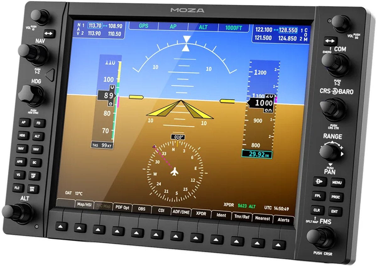 MOZA MGX1000 Instrument Panel – Garmin G1000 – 10,4" IPS Display – PFD/MFD – Flight Simulator – PC