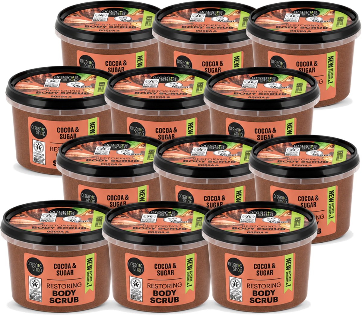 12 x Organic Shop - Body Scrub Cocoa - Rijke Hydratatie - 250 ml - Voordeelverpakking - 12 stuks