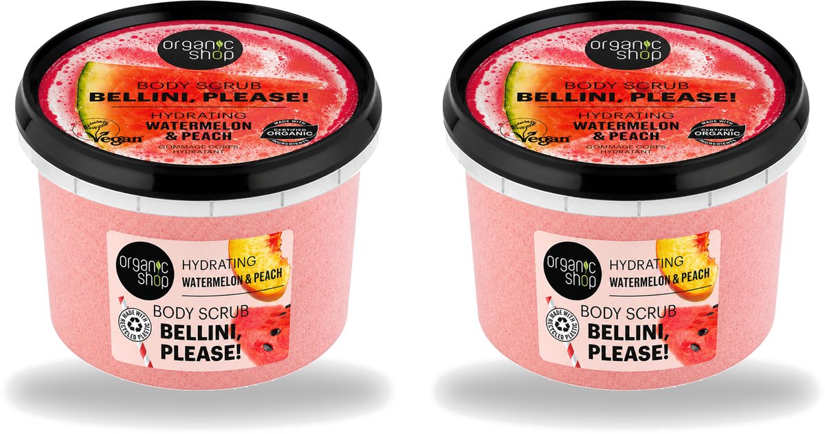 2 x Organic Shop - Body Scrub Watermelon & Peach - Hydratatie en Frisheid - 250 ml - Voordeelverpakking - 2 stuks