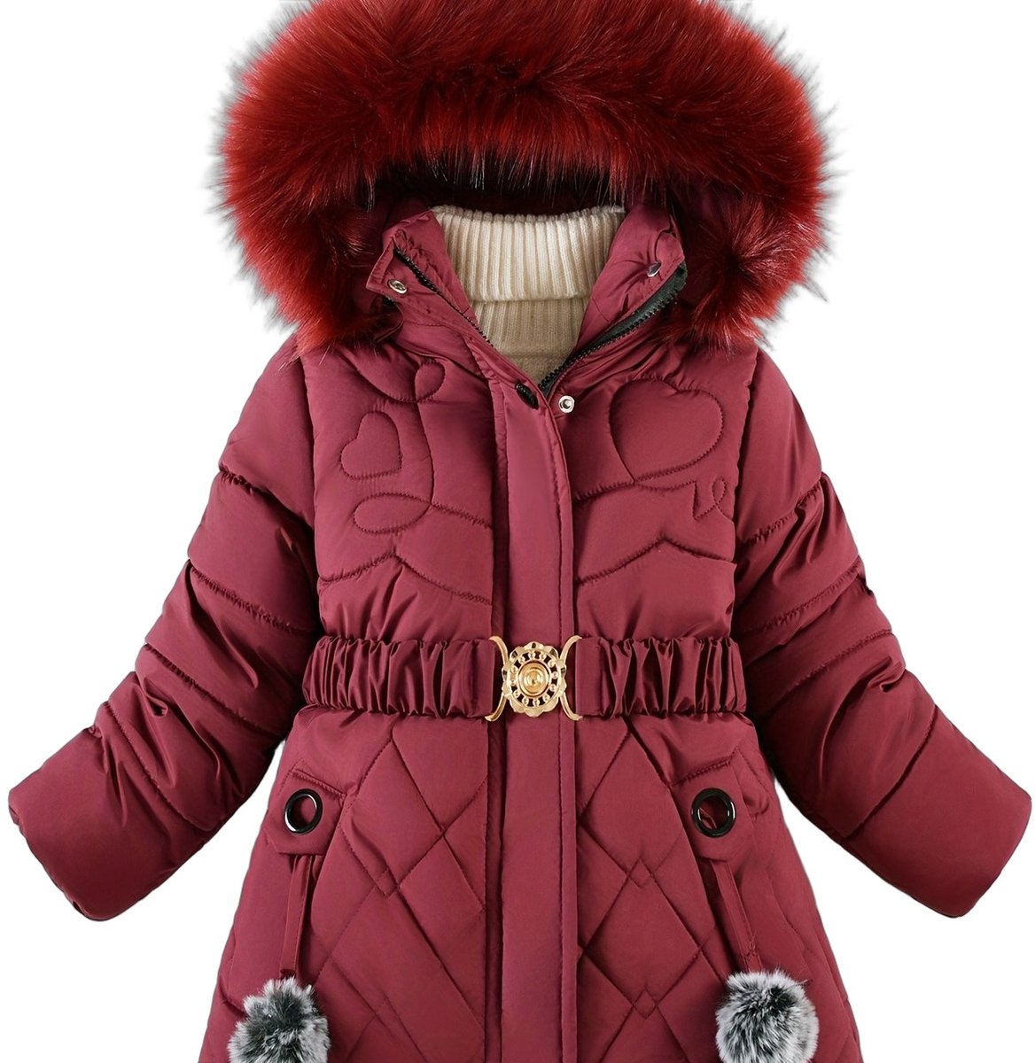 Currero Winterjas Parka Meisjes Lange Jas Meisje Wintermantel Overjas Gewatteerd Waterdicht Winter Stijlvol Mantel Kinderen 11-12 Jaar Bordeauxrood