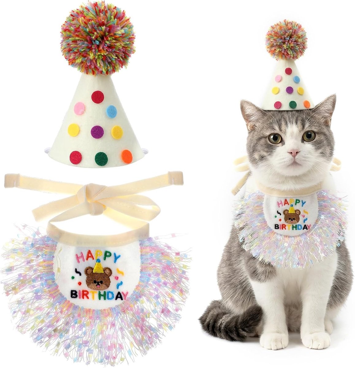 Verjaardagsoutfit voor Katten: Schattige Hoed en Bandana Sjaal voor Feestjes, Decoraties en Kostuums voor Kleine en Middelgrote Katten