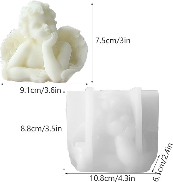 3D engel siliconen vorm 3D engel kaarsvormen siliconen gietvorm engel kaarsvormen siliconen grote engel kaars maken vormen voor handgemaakte zeep handwerk ornamenten (B) — afbeelding 5
