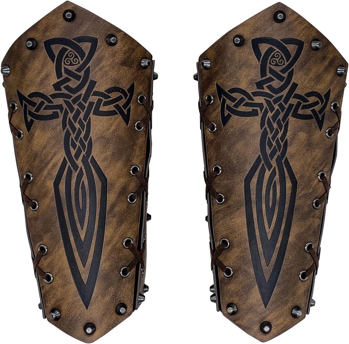 2 stuks Lederen Arm Guards Viking Gauntlet Polsband Middeleeuwse Arm Armor Ridder Boogschieten Bracers Verstelbare LARP Cosplay Armband voor Mannen (Bruin)