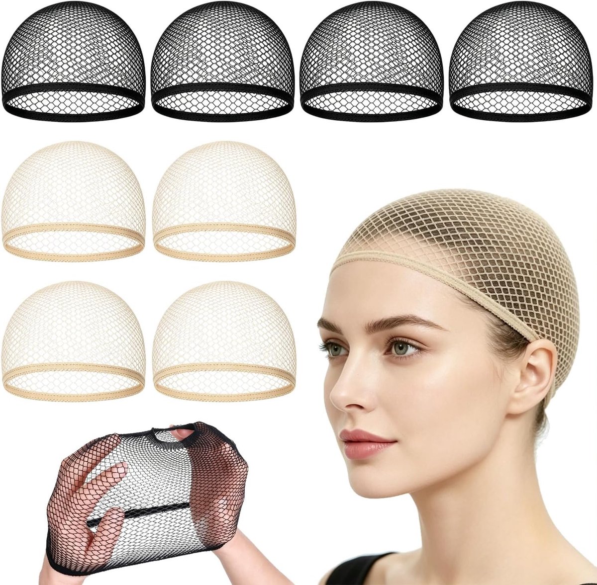 Pruikenkapjes met Open Eind, Rekbaar Nylon Haarnet