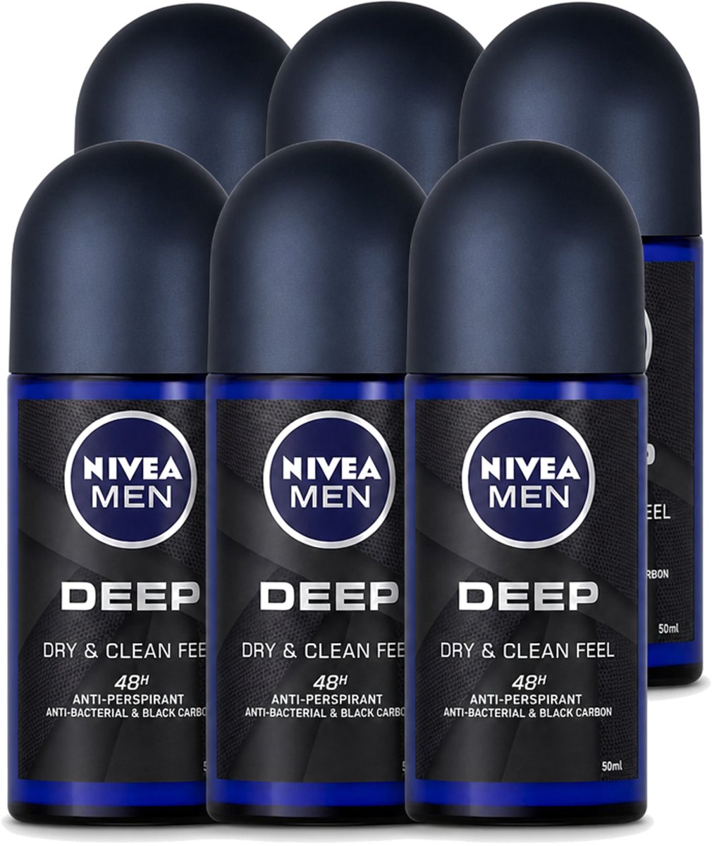 6 x Nivea - Deo Roll-On - Men - Deep - 48 Uur Lang Werkend - 50 ml - Voordeelverpakking - 6 stuks