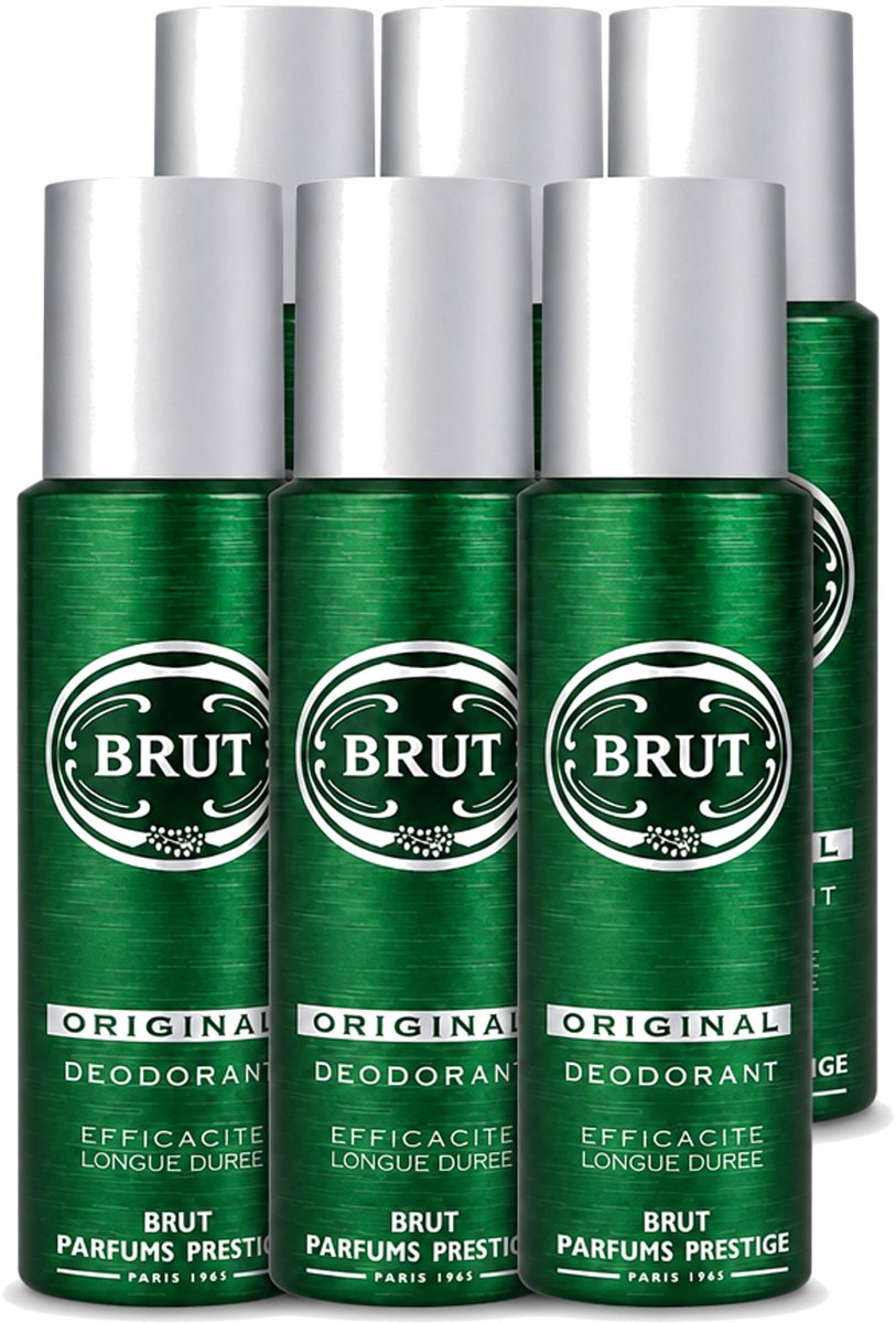 6 x Brut - Deodorant - Spray - Original - Langdurige frisheid - 200ml - Voordeelverpakking - 6 stuks