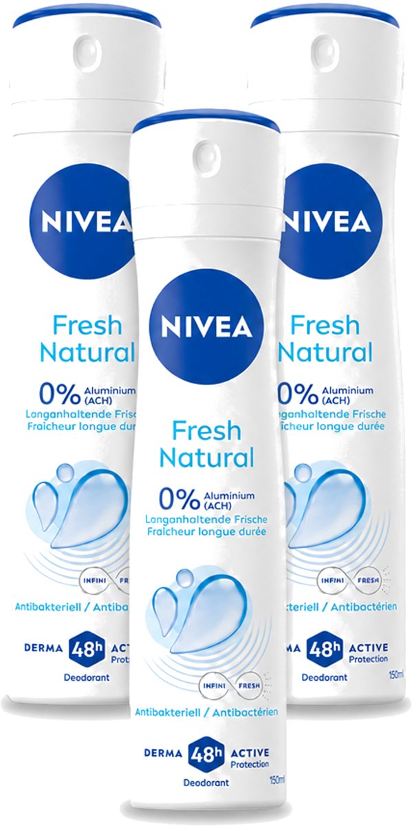3 x Nivea - Deodorant Spray - Fresh Natural - 48 Uur Lang Werkend - 150 ml - Bulkverpakking - 3 stuks