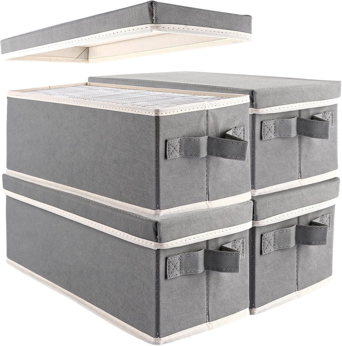 Set van 4 CD en DVD opbergdozen, 36 x 16 x 14 cm, voor thuis, kantoor en onderweg, grijs en praktisch