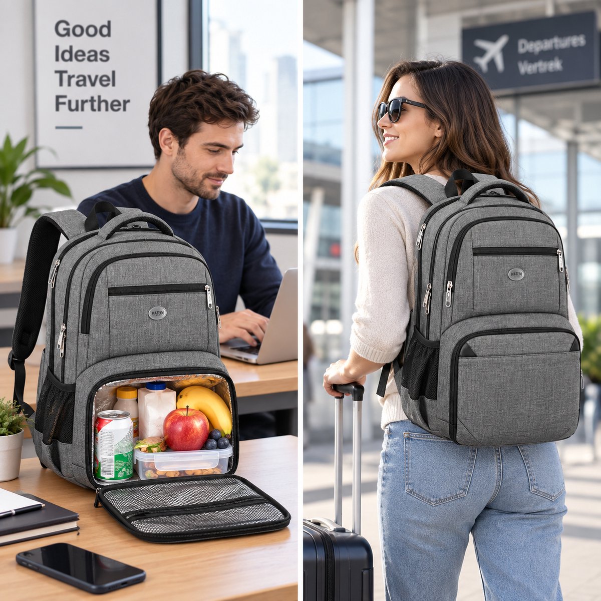 Laptop Rugzak 17 Inch met Geïsoleerd Koelvak – Thermische Lunch Rugzak – TSA 180° Opening – Anti-Diefstal – Waterafstotende Reisrugzak voor Werk, School & Reizen — cadeau in Cadeau-ideeën - foto 5