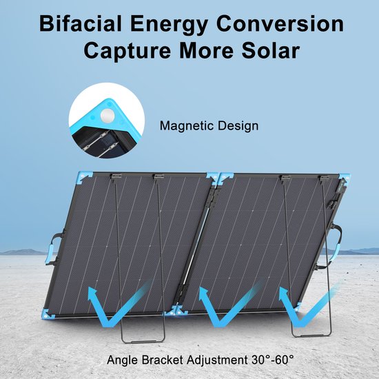 E-POWO 220W Bifaciaal Vouwbaar Zonnepaneel, Monokristallijn ETFE Draagbare Zonneoplader IP68 Waterdicht voor Kamperen, Camper, Powerstation en Noodstroom — afbeelding 4