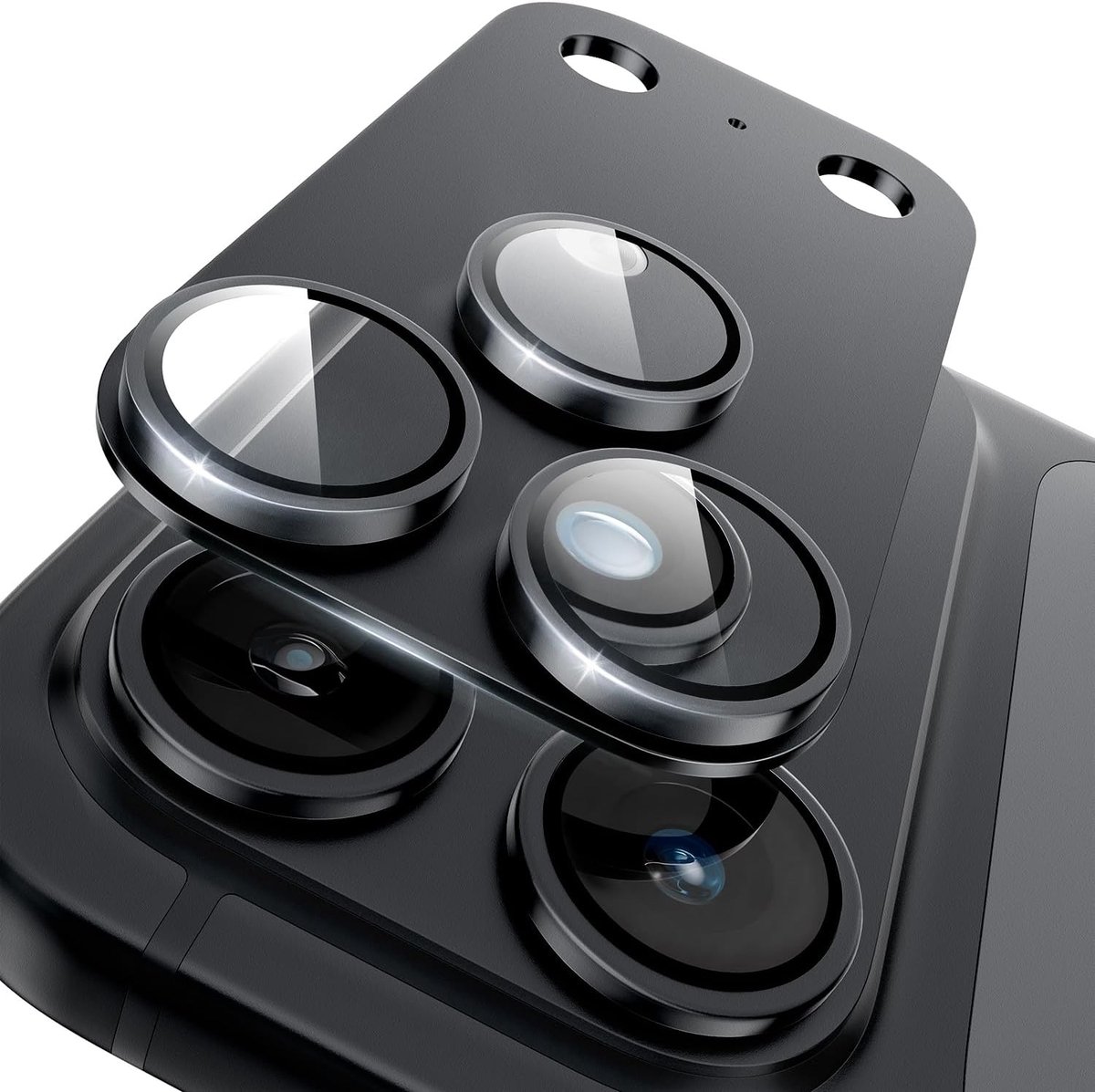 Ntech Camera Lens Protector voor iPhone 18 Pro Zwart – Matte Metalen Camera Lens Beschermer – Full Coverage – Krasbestendig