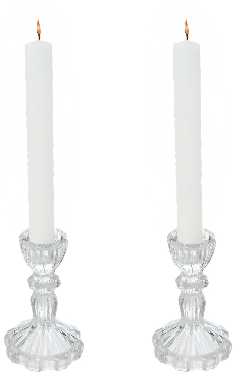 Atmosphera kaarsen kandelaar Decoglass - 2x - voor dinerkaarsen - glas - transparant - 7 x 11 cm