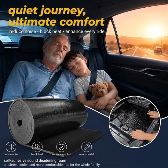 Isolatiemat voor auto, 20 mm dik, 150 x 30 cm, geluidsisolatie, zelfklevend en waterdicht, ideaal voor geluidsreductie en thermische isolatie — afbeelding 2