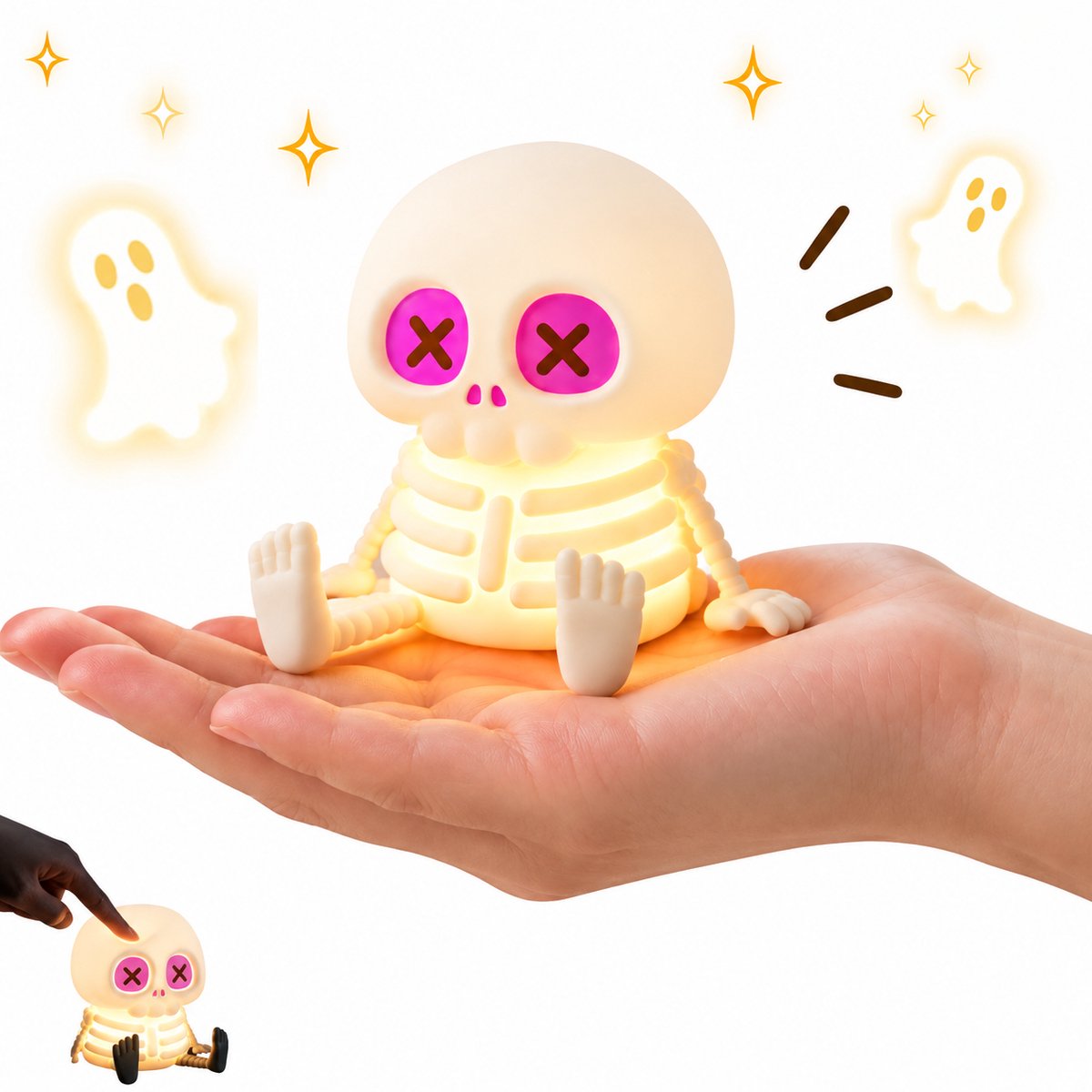 Halloween spooklamp - Zachte siliconen oplaadbare nachtlamp - Timer - Tafellamp voor slaapkamer, bureau en plank - Griezelige sfeerdecoratie voor Halloweenfeest en interieur - Wit