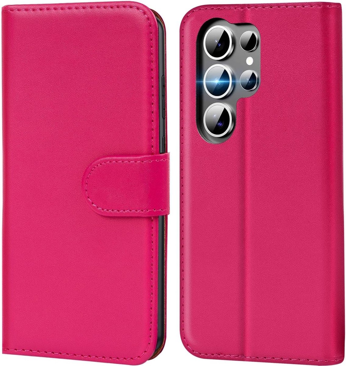 Hoes voor mobiele telefoon voor Samsung Galaxy S25 Ultra, bookcase, tas, flipcover voor Samsung S25 Ultra, case met kaartvakjes, opstelfunctie, roze