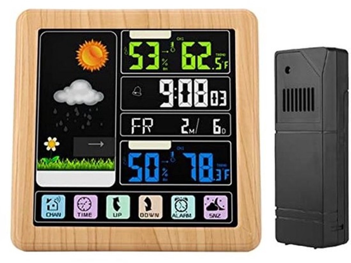 Draadloos Weerstation met Kleuren-LCD Touchscreen – Binnenthermometer, Buitenthermometer en Hygrometer