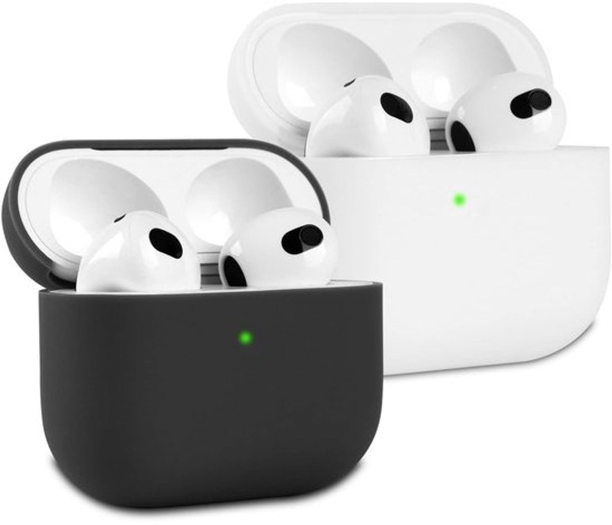 Siliconen beschermhoes voor AirPods 3 - 2 stuks - schokbestendig - ultradun - zacht - met zichtbare LED - zwart/wit
