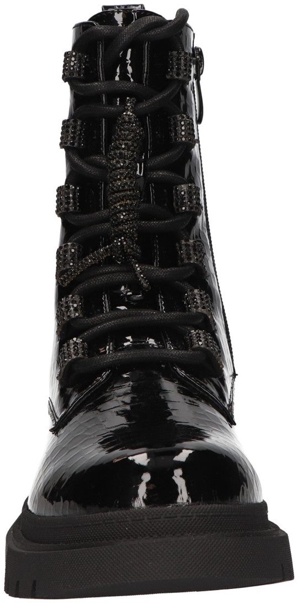 La Strada Zwarte Lak Veterboots Met Crocoprint - Damesschoenen - Maat - 40