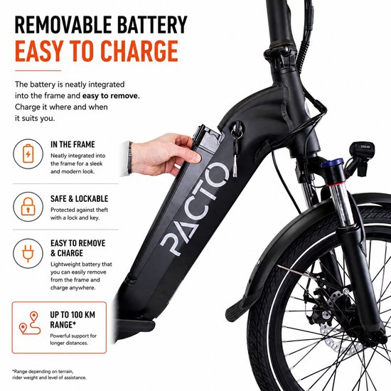 PACTO E-ONE - elektrische vouwfiets - lage instap - Shimano 7 speed - Schijfremmen - Zwart van PACTO — afbeelding 3