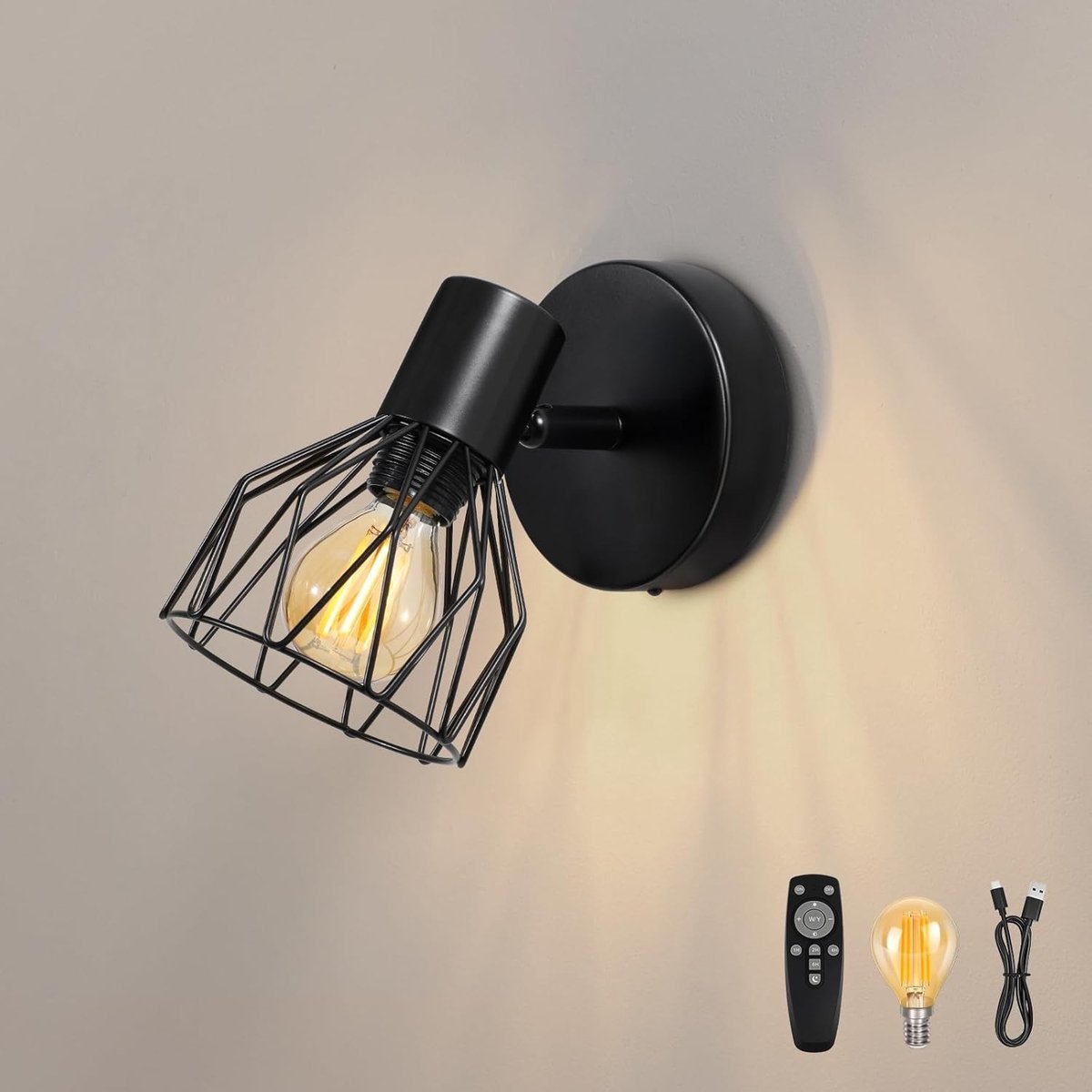 Draadloze wandlamp met dimbare LED-lampen, oplaadbaar via Type-C en afstandsbediening voor binnengebruik in slaapkamer, woonkamer of gang