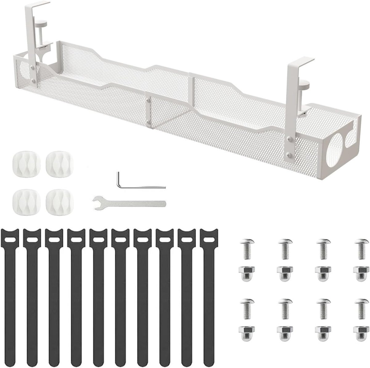 Ondersteunde Kabelhouder voor Bureau - Organisator voor Kabels en Draden, 39 x 12 x 7 cm, Ideaal voor Thuis en Kantoor (Wit, Extra Lange Stijl)